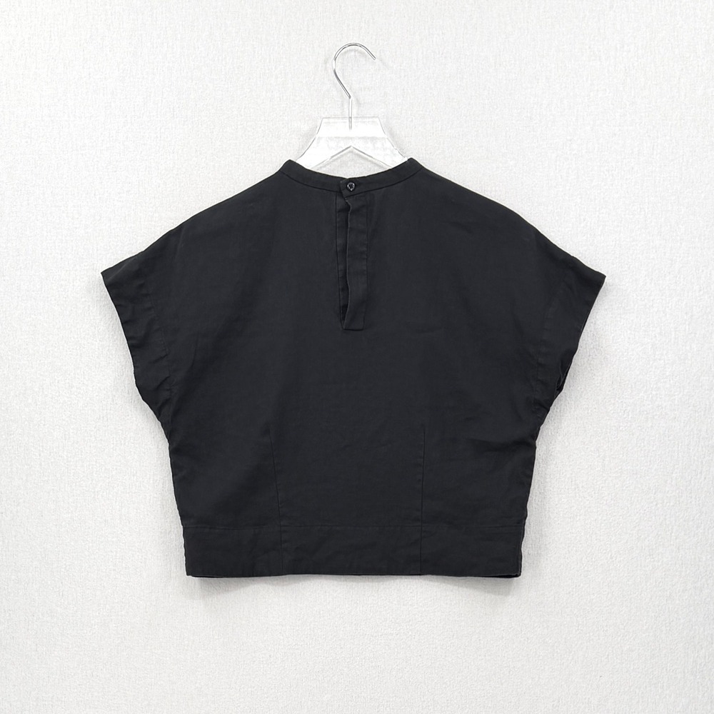 EVERLANE The Linen Drape Top Womens 2 Black Cap Sleeve High Neck Casual Resort - Picture 3 of 13